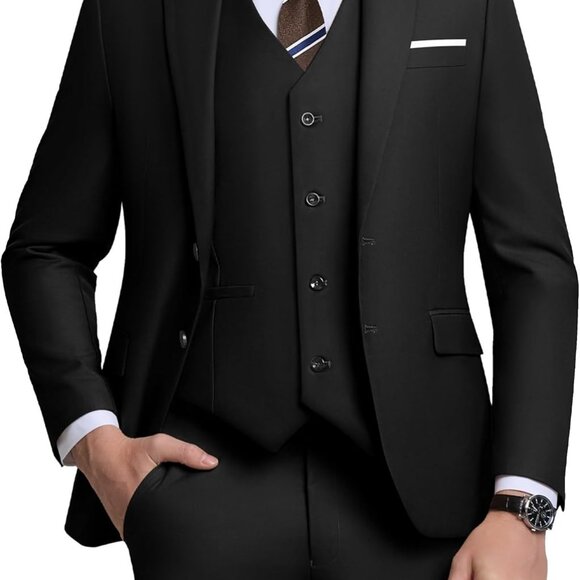 Men´s 3 Piece Slim Fit Suit Set, Two Button Blazer Solid Jacket Vest Pants Weddi,New Products : American Fashion Style Bags On Sale